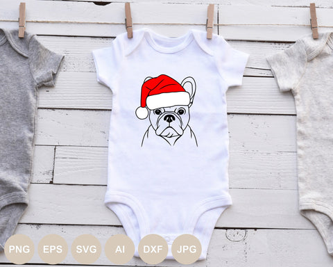 French Bulldog Santa Hat Svg, Christmas Svg, Dog Cut file, Dog with Hat, Bulldog Svg, Christmas Animals, Shirt Svg, Animal svg, Print Png SVG BogeliaVector 