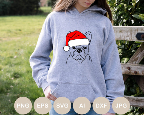 French Bulldog Santa Hat Svg, Christmas Svg, Dog Cut file, Dog with Hat, Bulldog Svg, Christmas Animals, Shirt Svg, Animal svg, Print Png SVG BogeliaVector 