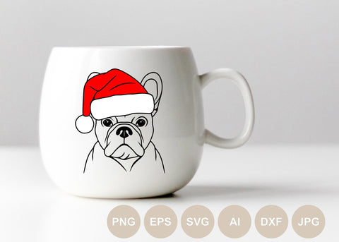 French Bulldog Santa Hat Svg, Christmas Svg, Dog Cut file, Dog with Hat, Bulldog Svg, Christmas Animals, Shirt Svg, Animal svg, Print Png SVG BogeliaVector 