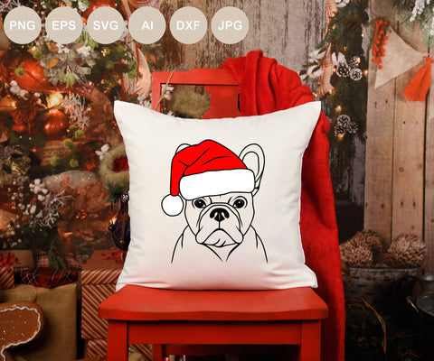 French Bulldog Santa Hat Svg, Christmas Svg, Dog Cut file, Dog with Hat, Bulldog Svg, Christmas Animals, Shirt Svg, Animal svg, Print Png SVG BogeliaVector 