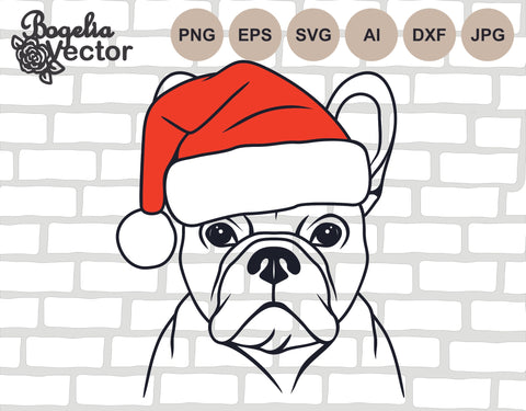 French Bulldog Santa Hat Svg, Christmas Svg, Dog Cut file, Dog with Hat, Bulldog Svg, Christmas Animals, Shirt Svg, Animal svg, Print Png SVG BogeliaVector 