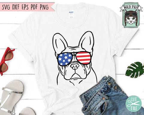 French Bulldog SVG, American Flag SVG, Fourth of July Dog SVG File, July 4th Frenchie SVG, Frenchie Sunglasses SVG, Dog Cut File, July 4th Animals SVG File SVG Wild Pilot 