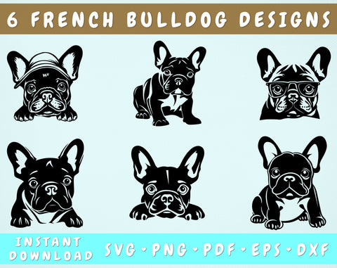 French Bulldog SVG Bundle, 6 Designs, French Bulldog PNG, French Bulldog Clipart, Frenchie SVG SVG HappyDesignStudio 