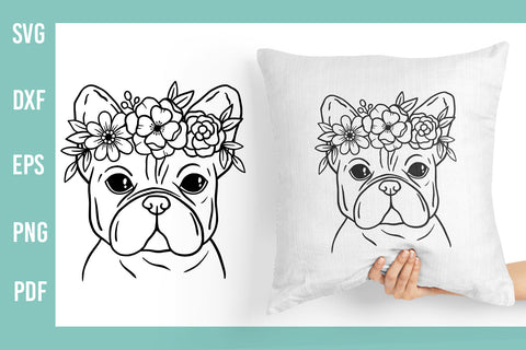 French Bulldog SVG | French Bulldog with flower crown SVG SVG Irina Ostapenko 
