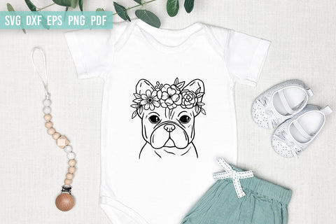 French Bulldog SVG | French Bulldog with flower crown SVG SVG Irina Ostapenko 