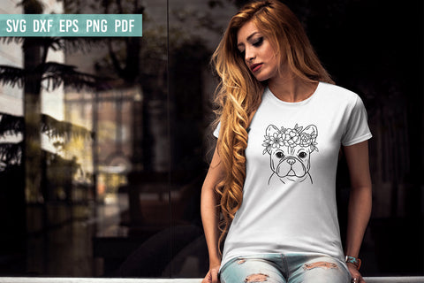 French Bulldog SVG | French Bulldog with flower crown SVG SVG Irina Ostapenko 