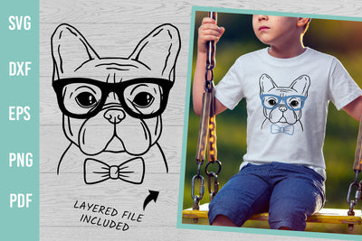 French Bulldog with Bowtie and Glasses SVG | Hand Drawn Dog SVG Irina Ostapenko 