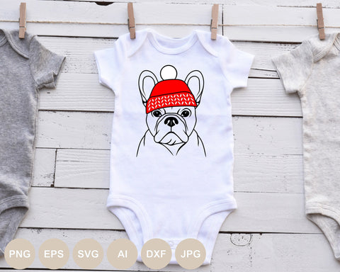 French Bulldog with Hat Svg, Dog Cut file, French Bulldog Svg, Christmas Svg, Animal Svg, Pet Face, Christmas Shirt Svg Designs, Silhouette SVG BogeliaVector 