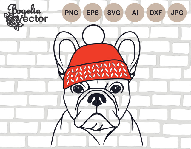 French Bulldog with Hat Svg, Dog Cut file, French Bulldog Svg, Christmas Svg, Animal Svg, Pet Face, Christmas Shirt Svg Designs, Silhouette SVG BogeliaVector 