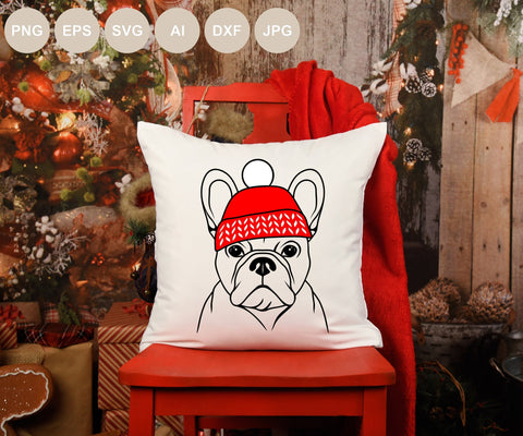 French Bulldog with Hat Svg, Dog Cut file, French Bulldog Svg, Christmas Svg, Animal Svg, Pet Face, Christmas Shirt Svg Designs, Silhouette SVG BogeliaVector 