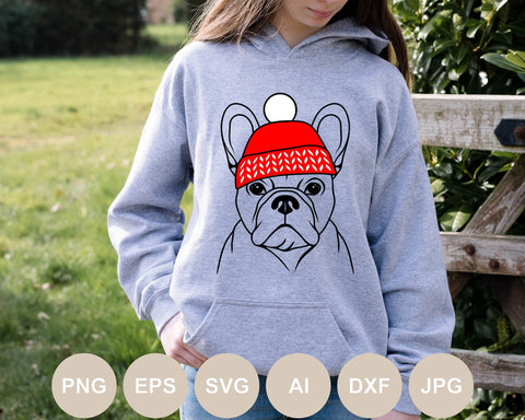 French Bulldog with Hat Svg, Dog Cut file, French Bulldog Svg, Christmas Svg, Animal Svg, Pet Face, Christmas Shirt Svg Designs, Silhouette SVG BogeliaVector 