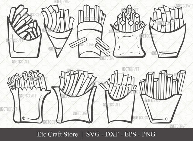 French Fries Outline SVG Cut File | Fries Svg | Fast Food Svg | Snack Svg | Potato Svg | French Fries Bundle | Eps | Dxf | Png SVG ETC Craft 