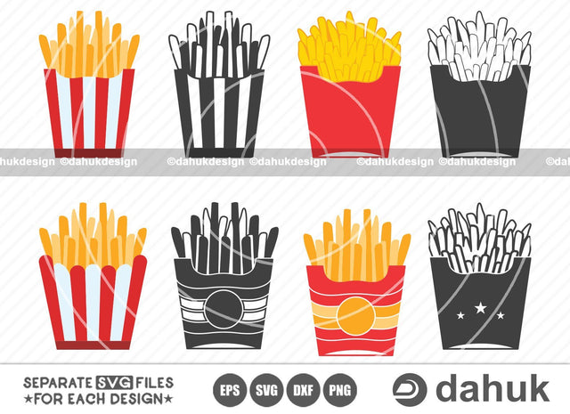 French fries svg files, French fries icon png, Fries svg, Fast Food svg, Clipart cricut design space, vinyl cut files, French fry box svg, Fries menu icon, Cut file, for silhouette, svg, eps, dxf, png, clipart cricut design space, vinyl cut files SVG dahukdesign 