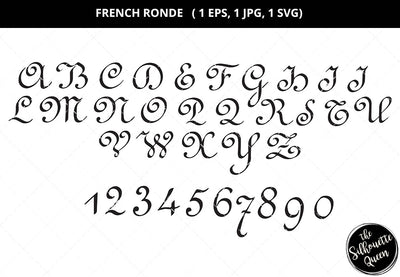 French ronde svg, french script svg, calligraphy svg, decorative alphabets svg, monogram alphabet svg, split letter svg, number svg, ABC svg, 123 svg, cut files for circuit SVG Loveleen Kaur 
