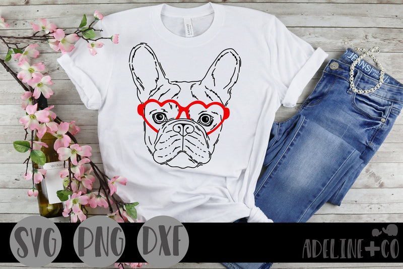 Frenchie with heart glasses, SVG, Valentine's Day SVG Adeline&co 