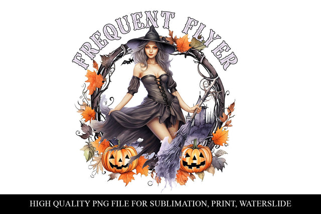 Frequent Flyer PNG, Funny Witch Halloween Sublimation Design Sublimation BijouBay 
