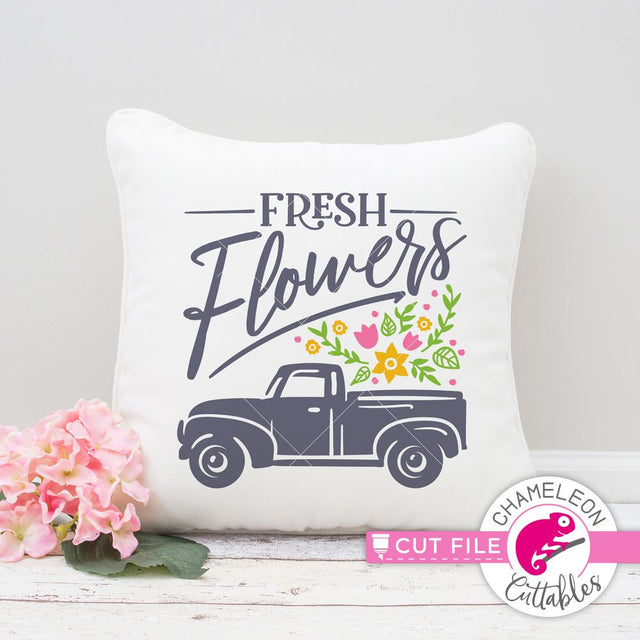 Fresh Flowers - vintage Truck with Flowers - Spring - SVG SVG Chameleon Cuttables 