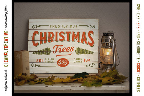 Freshly Cut Christmas Trees - Rustic Farm Wood Sign SVG file SVG CleanCutCreative 