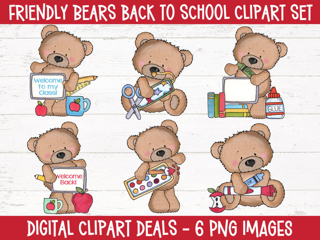 Friendly Bears Back to School - Teacher Classroom Project Clipart Set Sublimation Digital Clipart Deals 