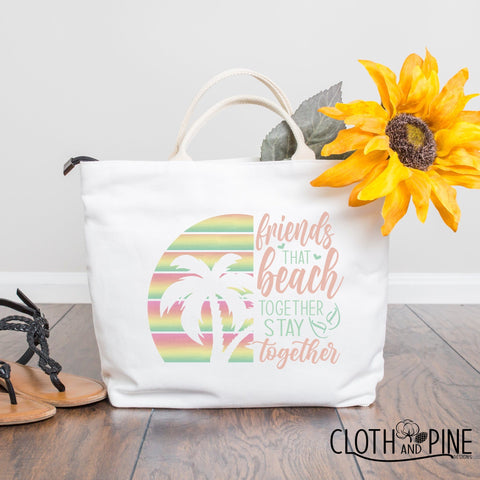 Friends That Beach Together, Stay Together with Retro Sunset SVG Cloth and Pine Designs 