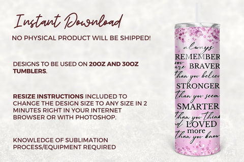 Friendship 20oz Skinny Tumbler Sublimation Design, Always Remember You Are Braver Tumbler Straight & Tapered PNG Digital Download Sublimation TumblersByPhill 