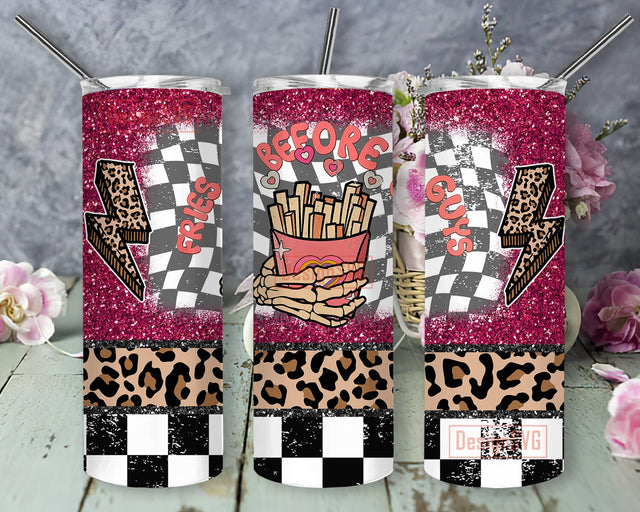 Fries Before Guys Design Png, Funny Valentines 20oz Skinny Tumbler, Leopard Giltter Tumbler Wrap, Retro Valentines Tumbler Png, Valentines Gift, Digital Download Sublimation DesignSVG 