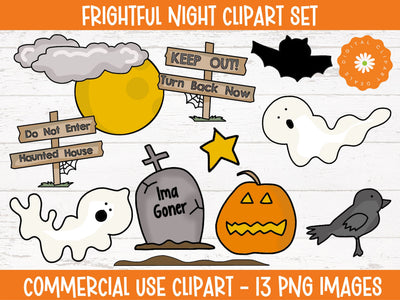 Frightful Night Halloween Clipart Set - Spooky Graphics for DIY Projects Sublimation Digital Clipart Deals 