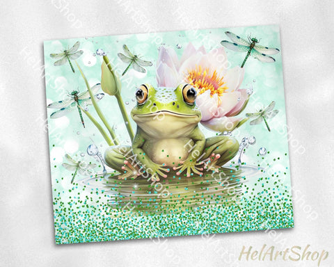 Frog And Dragonflies Tumbler Wrap PNG, 20OZ Skinny Tumbler Sublimation _HelArtShop_ 