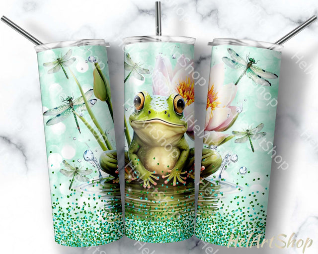 Frog And Dragonflies Tumbler Wrap PNG, 20OZ Skinny Tumbler Sublimation _HelArtShop_ 