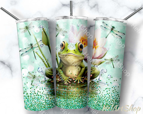 Frog And Dragonflies Tumbler Wrap PNG, 20OZ Skinny Tumbler Sublimation _HelArtShop_ 