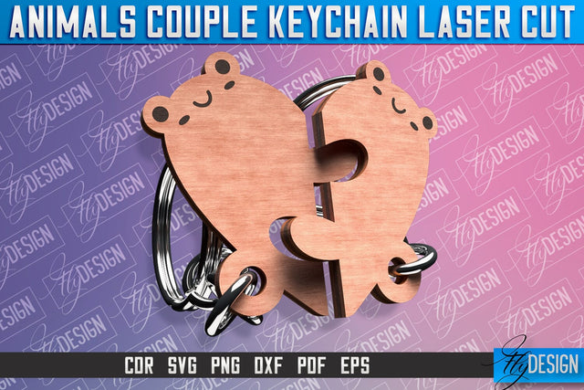Frog Couple Keychain | Laser Cut SVG Design | CNC Files SVG Fly Design 