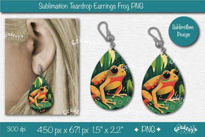 Frog Earrings Sublimation Teardrop Earring Sublimation Green color Sublimation Createya Design 