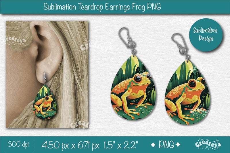 Frog Earrings Sublimation Teardrop Earring Sublimation Green color Sublimation Createya Design 