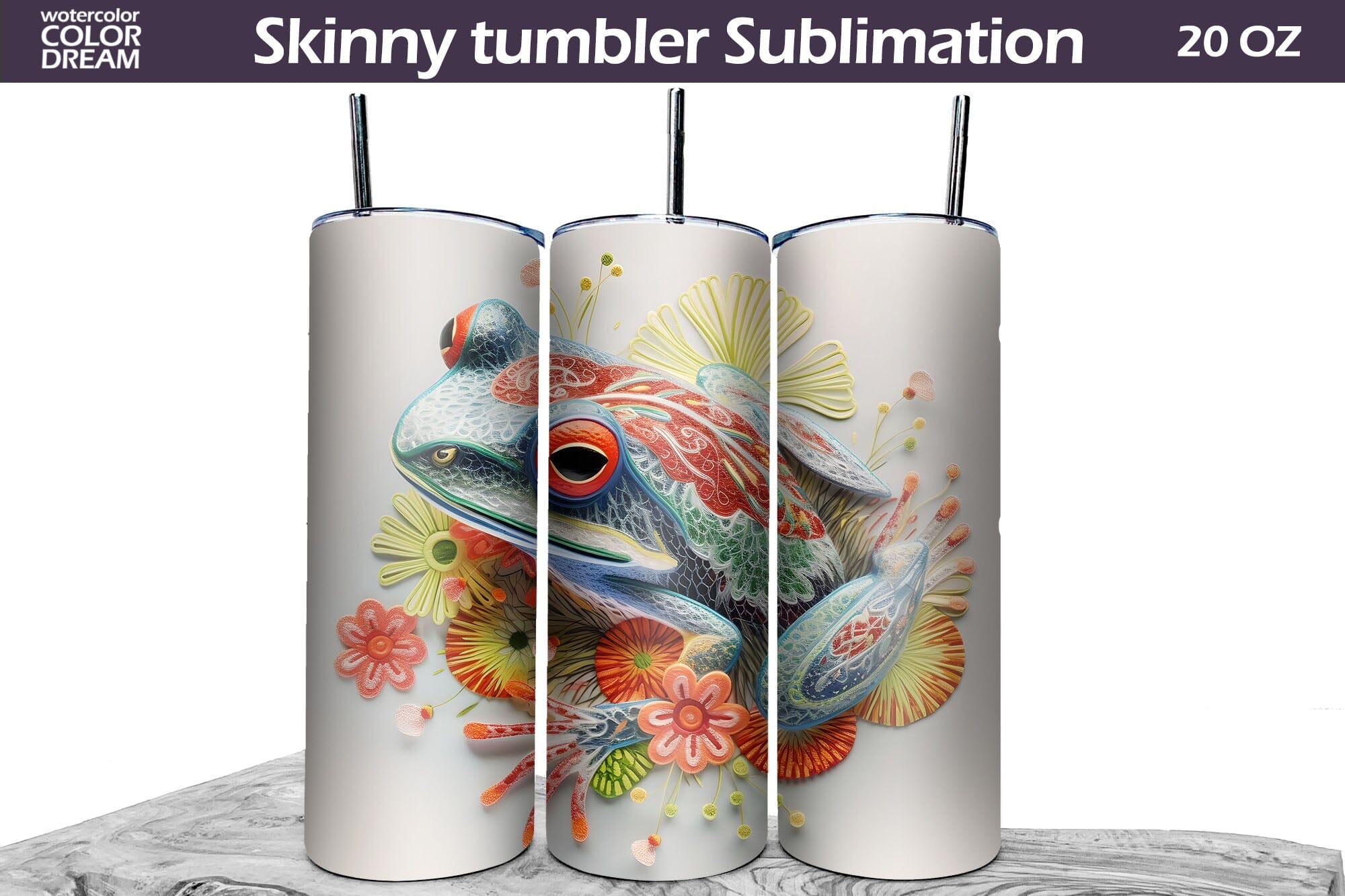 Frog Tumbler Wrap PNG, 20OZ Skinny Tumbler PNG - So Fontsy