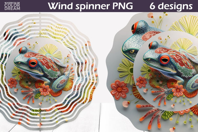 Frog Embroidery Wind Spinner | Frog Wind Spinner Sublimation WatercolorColorDream 