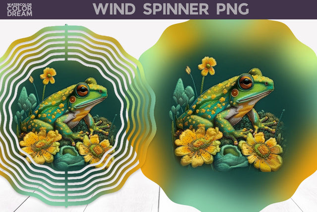 Frog Flowers Wind Spinner | Frog 3D Wind Spinner Sublimation WatercolorColorDream 