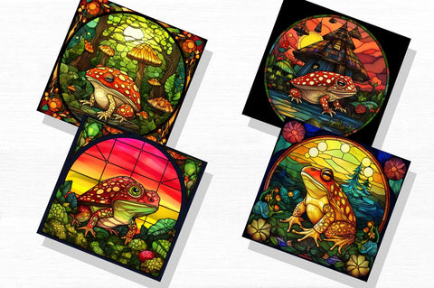 Frog Mushroom Stained Glass Backgrounds Bundle Sublimation Regulrcrative 