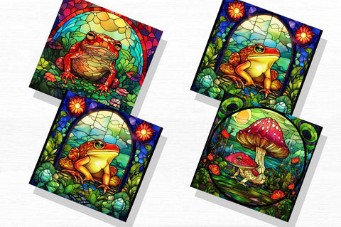 Frog Mushroom Stained Glass Backgrounds Bundle Sublimation Regulrcrative 