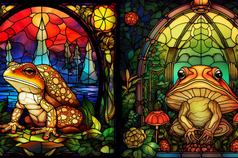 Frog Mushroom Stained Glass Backgrounds Bundle Sublimation Regulrcrative 