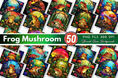 Frog Mushroom Stained Glass Backgrounds Bundle Sublimation Regulrcrative 