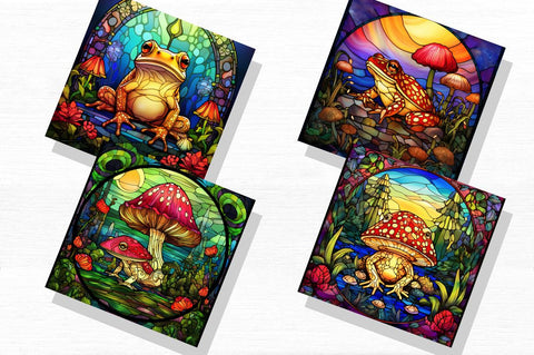 Frog Mushroom Stained Glass Backgrounds Bundle Sublimation Regulrcrative 