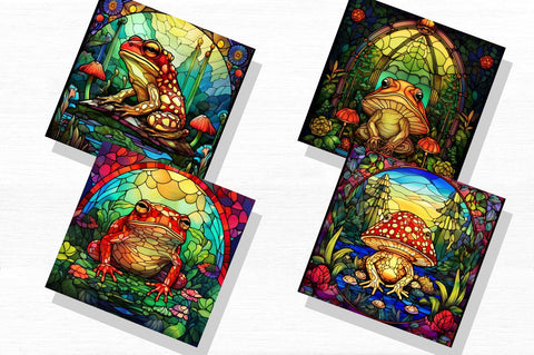 Frog Mushroom Stained Glass Backgrounds Bundle Sublimation Regulrcrative 
