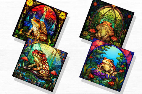Frog Mushroom Stained Glass Backgrounds Bundle Sublimation Regulrcrative 