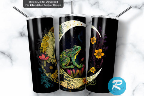 Frog Sitting On A Crescent Moon 20 oz / 30 oz Tumbler PNG Sublimation Regulrcrative 