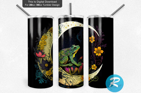Frog Sitting On A Crescent Moon 20 oz / 30 oz Tumbler PNG Sublimation Regulrcrative 