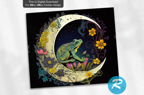 Frog Sitting On A Crescent Moon 20 oz / 30 oz Tumbler PNG Sublimation Regulrcrative 