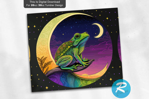 Frog Sitting On A Crescent Moon Round 20 oz / 30 oz Tumbler PNG Sublimation Regulrcrative 