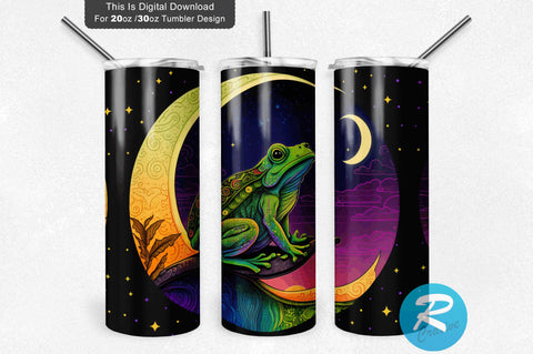 Frog Sitting On A Crescent Moon Round 20 oz / 30 oz Tumbler PNG Sublimation Regulrcrative 
