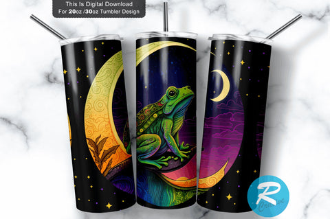 Frog Sitting On A Crescent Moon Round 20 oz / 30 oz Tumbler PNG Sublimation Regulrcrative 