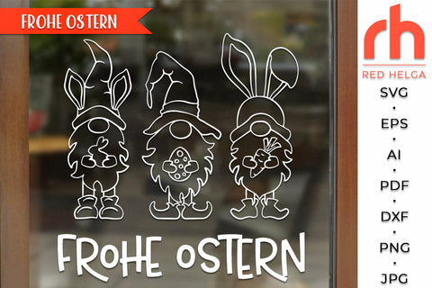 Frohe Ostern SVG, Easter Gnomies DXF, Germany Window Decor Cut File SVG RedHelgaArt 